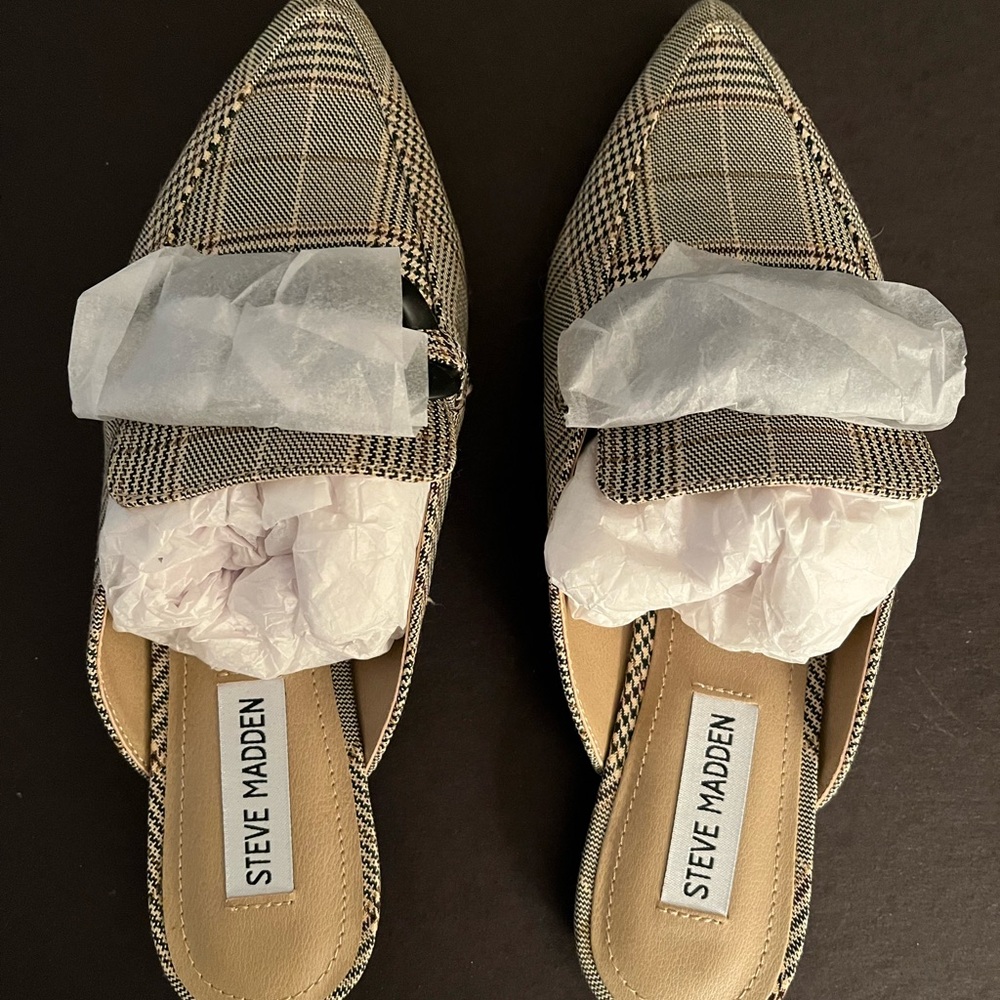 Steve Madden black tan chain mule slide 7.5 New